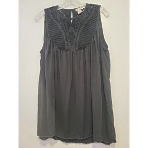 Sundance Lace Crochet Sleeveless Blouse Black Large Boho